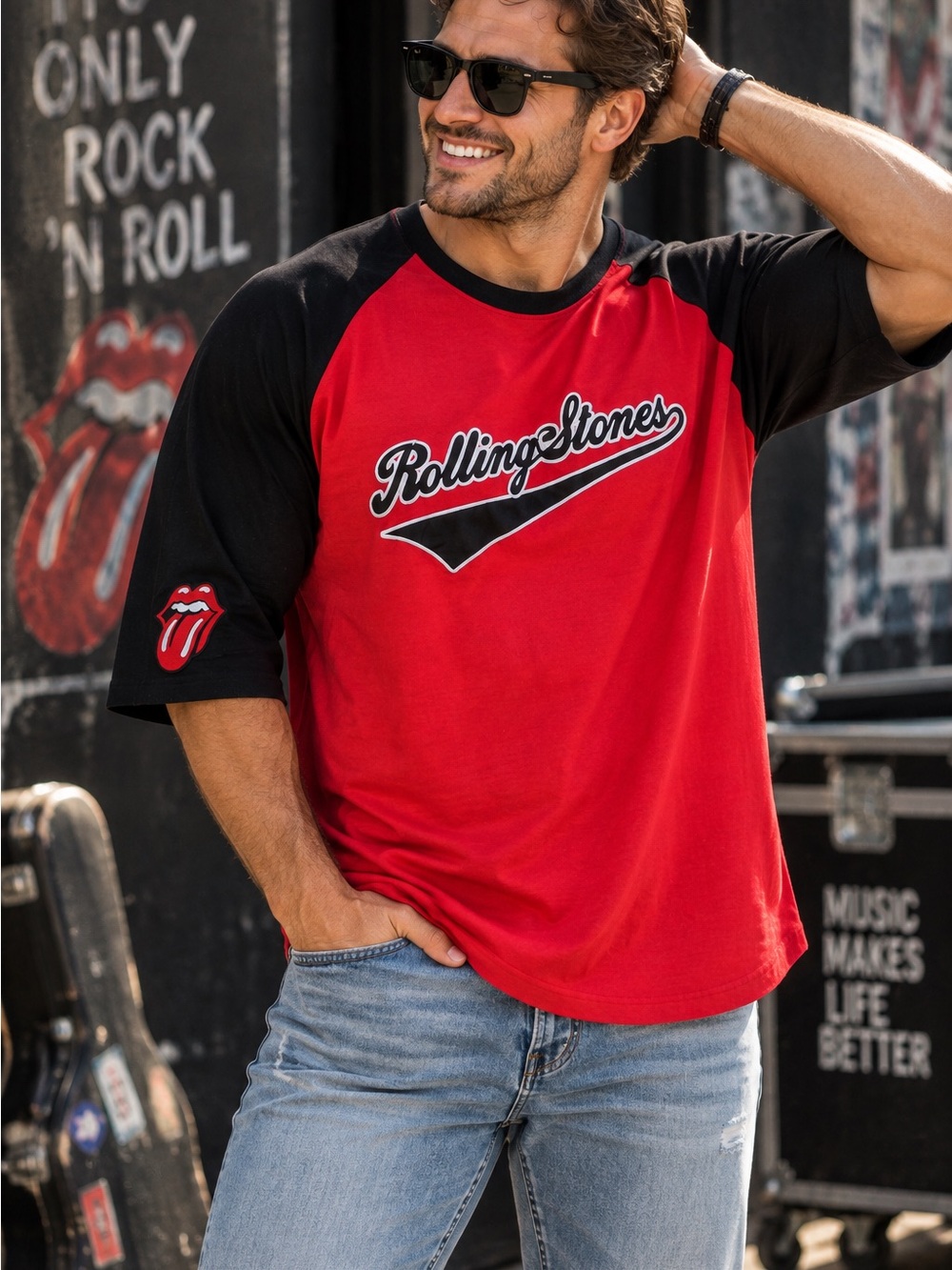 Vintage Rolling Stones XXL USA MADE Red Black Music Baseball Band T-Shirt Rock